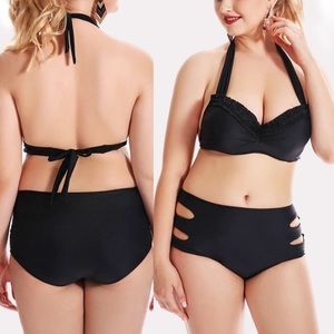 🆕➕Frill trim cut out side black plus bikini set